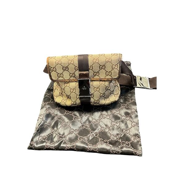 Gucci Handbags - Gucci Vintage GG Monogram Canvas Waist Belt Bag Brown